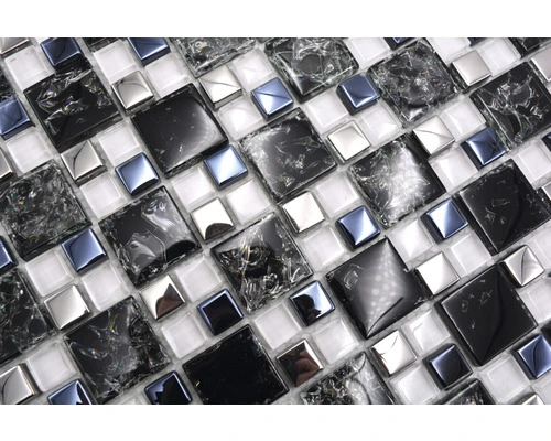 Glasmozaïek Chrystal XICK 1499 Zwart/wit/zilver Craquelé/gebroken Glas 33,8x33,8 Cm 7 Glasmozaïek Chrystal XICK 1499 Zwart/wit/zilver Craquelé/gebroken Glas 33,8x33,8 Cm - Afbeelding 5