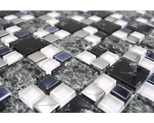 Glasmozaïek Chrystal XICK 1499 Zwart/wit/zilver Craquelé/gebroken Glas 33,8x33,8 Cm 12 Glasmozaïek Chrystal XICK 1499 Zwart/wit/zilver Craquelé/gebroken Glas 33,8x33,8 Cm - Afbeelding 10