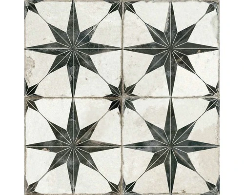 Wand- En Vloertegel Star Zwart/wit 45x45 Cm 3 Wand- En Vloertegel Star Zwart/wit 45x45 Cm