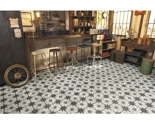 Wand- En Vloertegel Star Zwart/wit 45x45 Cm 4 Wand- En Vloertegel Star Zwart/wit 45x45 Cm - Afbeelding 2